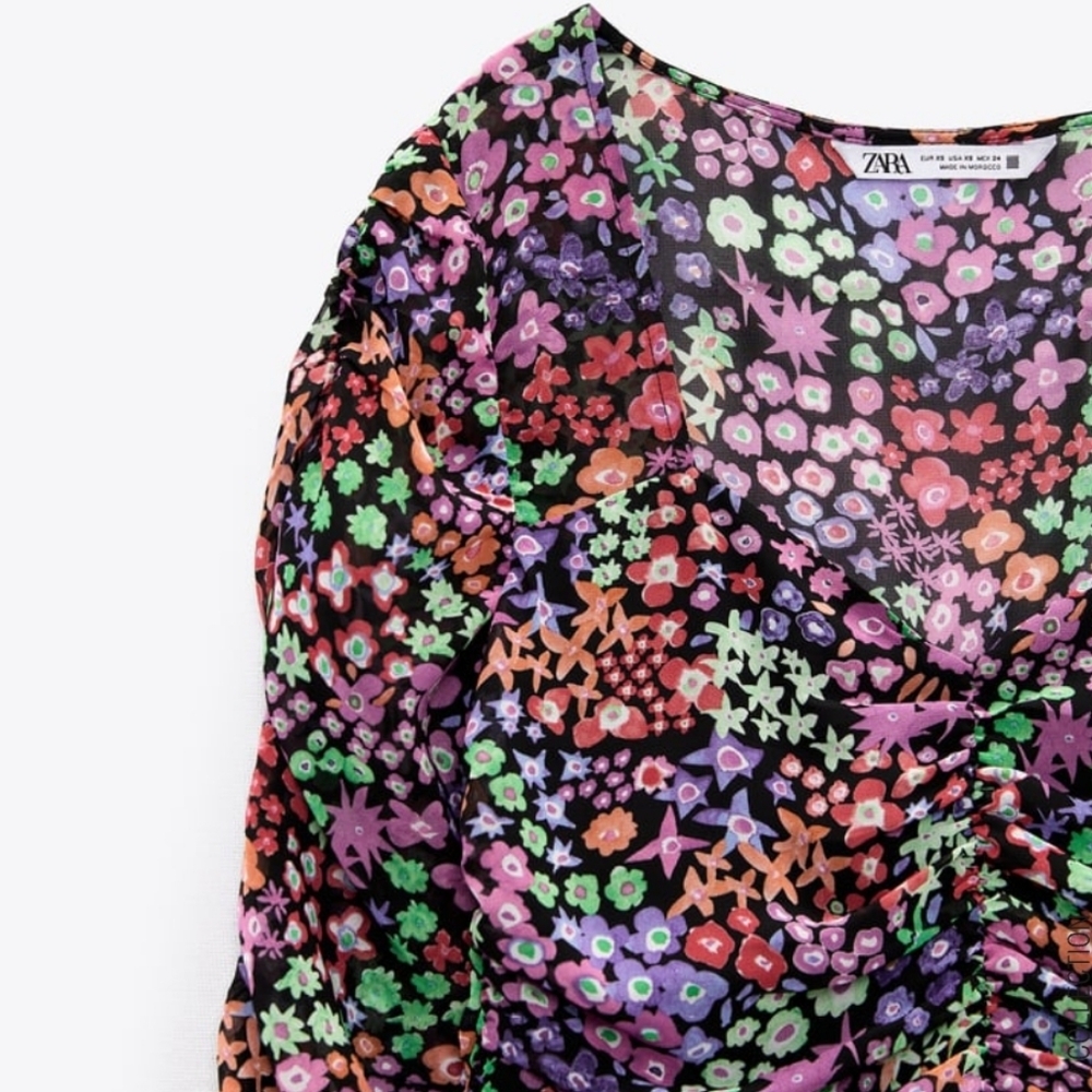 Zara Floral Print Draped Mini Dress NWT - Picture 6 of 9